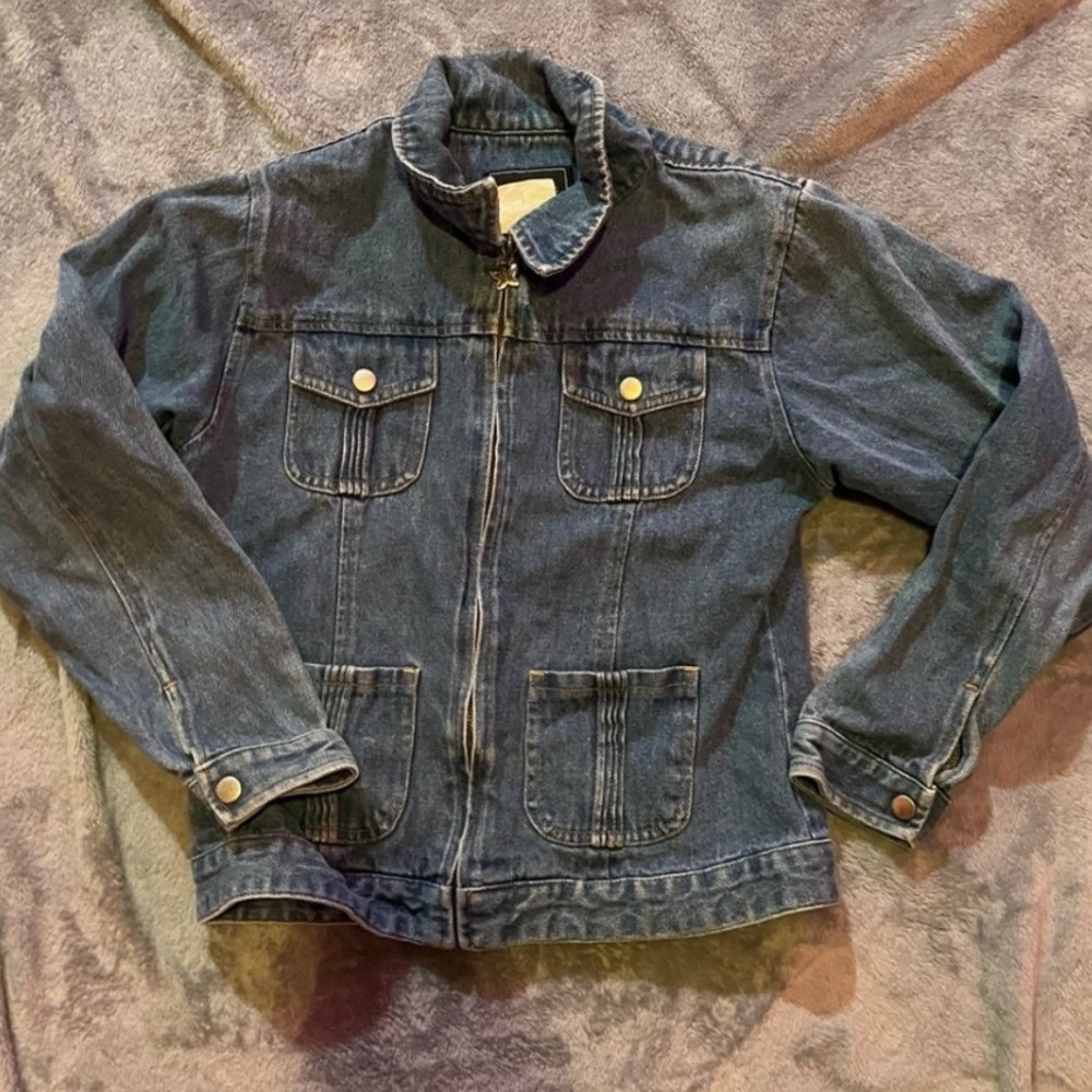 Outbrook Girls‎ Denim Jacket Size 10/12 Blue Zip Front Pockets Classic Jean